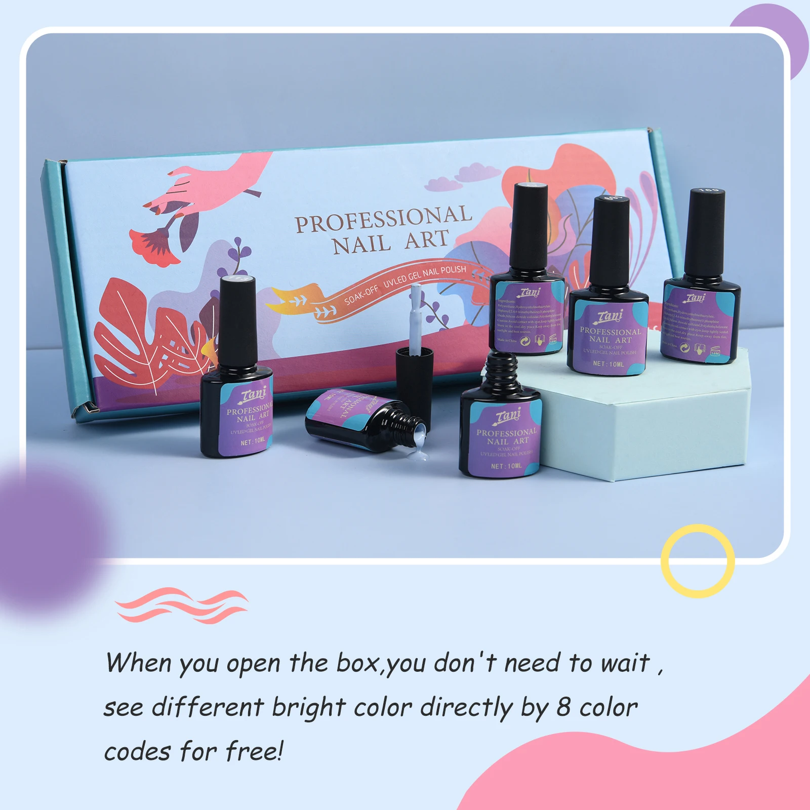 Tani Professional 8 Color Long Lasting UV Gel Polish Kit Private Label Nail Art Nail Gel Polish Set Box