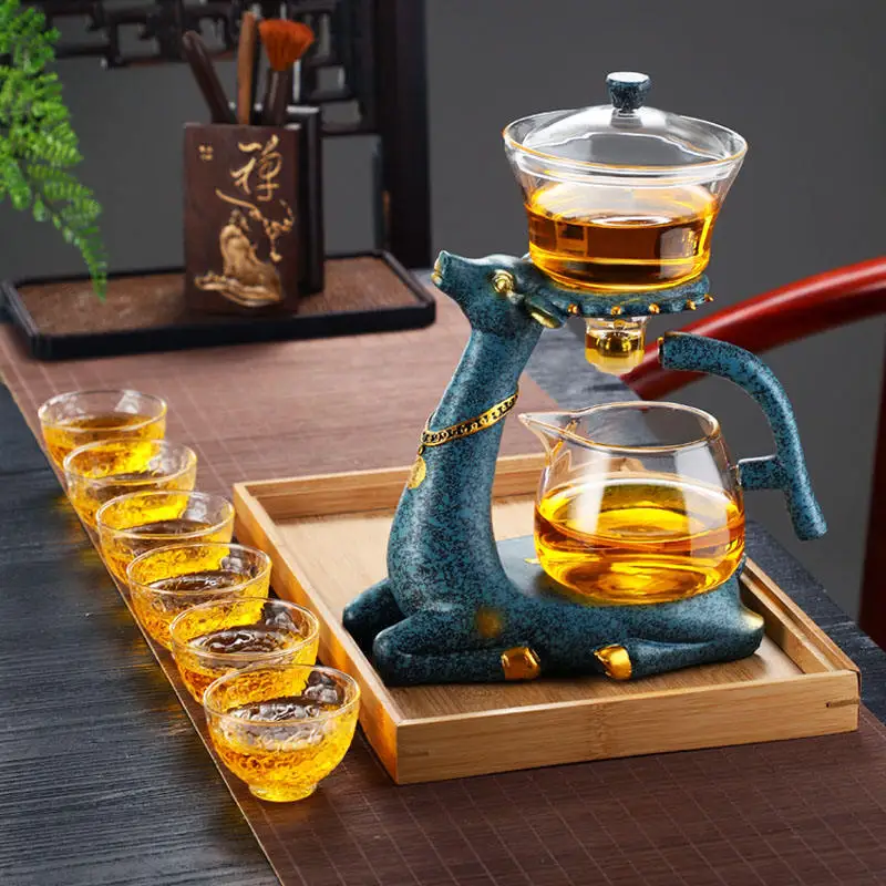 Glass Automatic Lazy Tea Set Magnetic Heat-Resistant semi-automatic glass teapot set