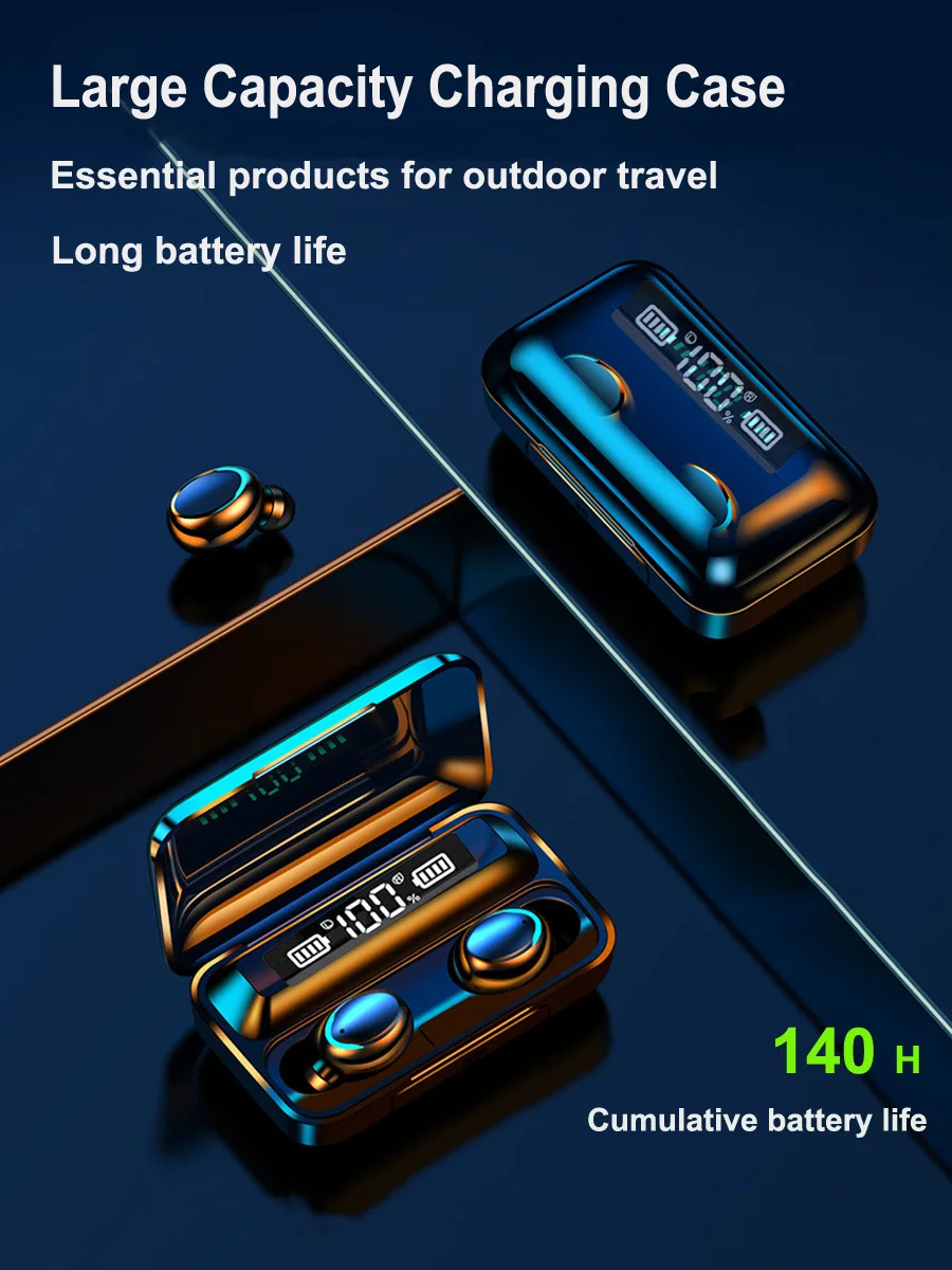 Customizable F9 wireless Blue tooth headset IPX6 waterproof digital display Blue tooth headset 9D stereo sports headset
