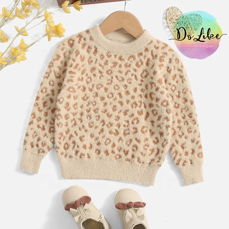 Wholesale price kids baby leopard print pullover sweaters girls baby knitwear clothes for children