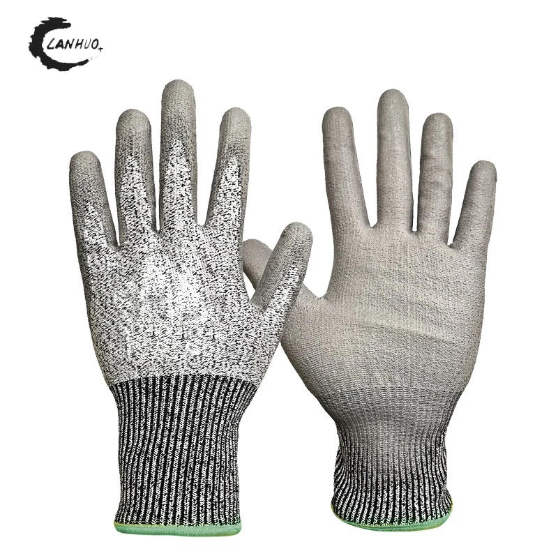 CE Certificated Anti-cut Resistant Level 5 Grey Foam Safety Work Protective Cut Resistant Gloves