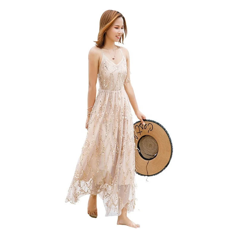 Hot Selling European Style Prom Dresses V Neck Sexy Sequins Women Evening Dress