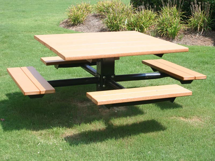 outdoor commercial inground mount pedestal picnic table large capacity recycled plastic wood picnic table in steel or wood