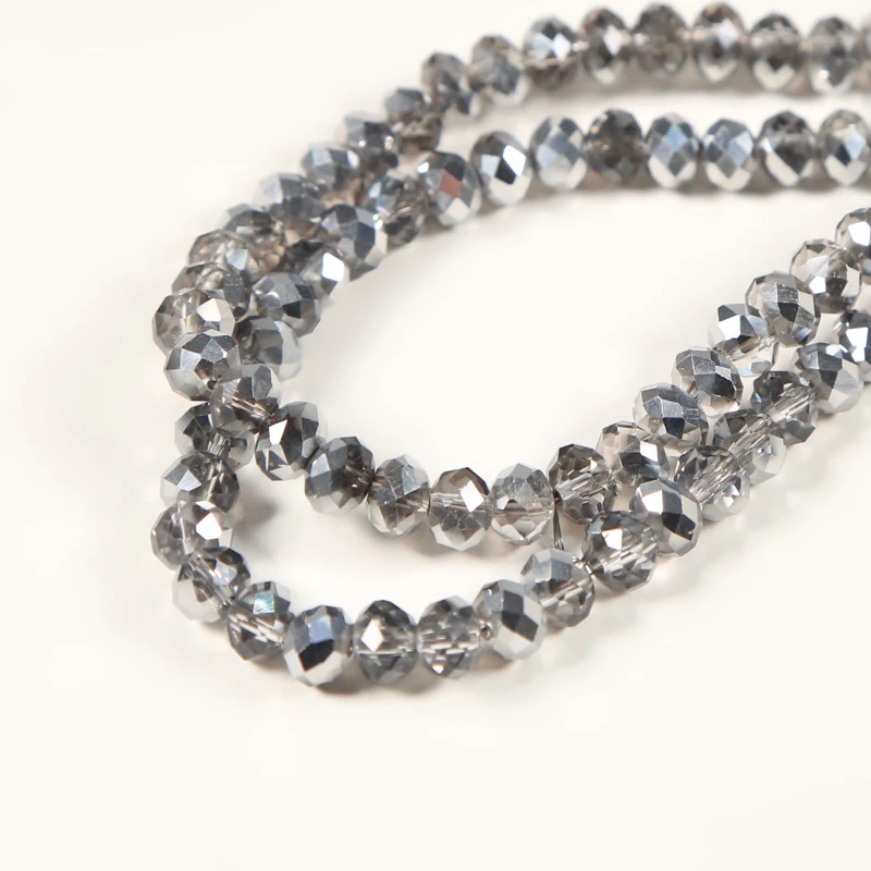 4x6mm Glass Beads Gray with Half IMT Rhodium Plated Faceted Rondelle  Beads  DIY Jewelry Bead Jewelry Making 100pcs