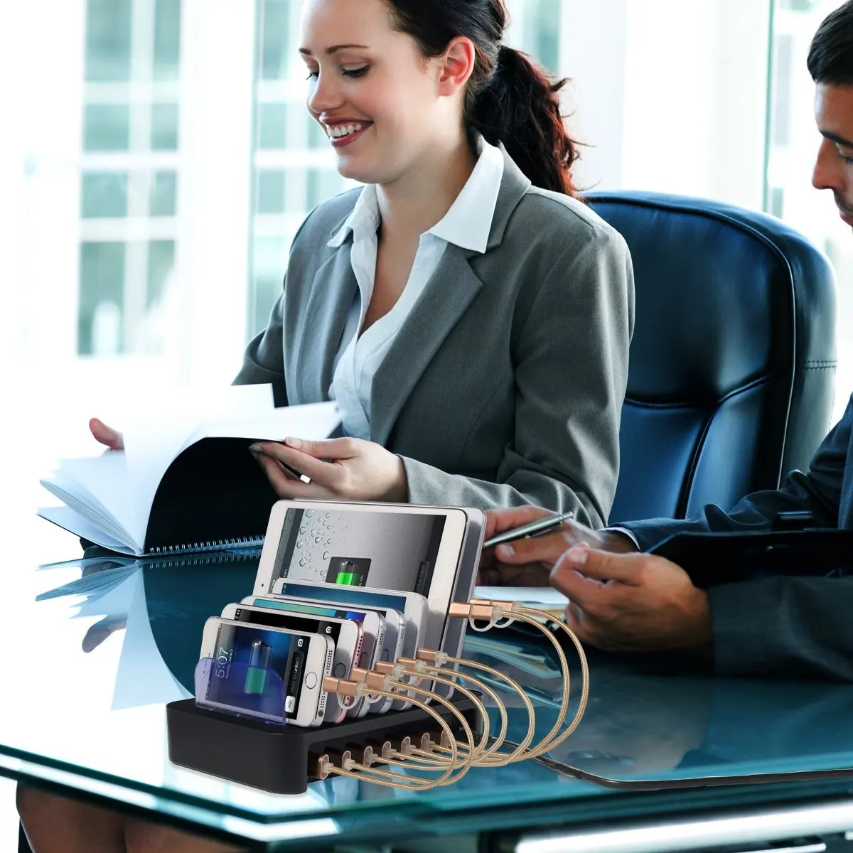 Multi Charging Station 8-Port USB Charger for Multiple Device with SmartIC Tech and Adjustable Dividers, Organizer Stand