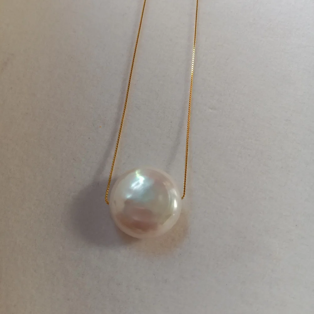 18 inch  Wholesales S925 sterling silver box chain pendant necklace ,100% nature freshwater coin baroque pearl 19 mm