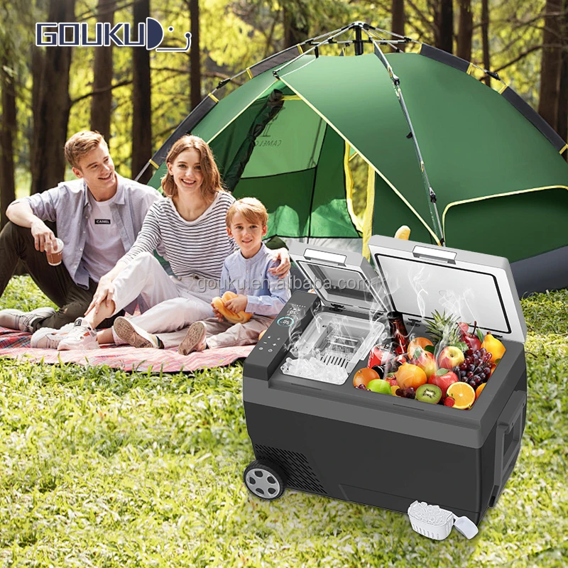 Battery Powered 42L 52L Waterproof refrigerator portable solar car fridge AC DC camping 12v freezer Plastic Car Fridges