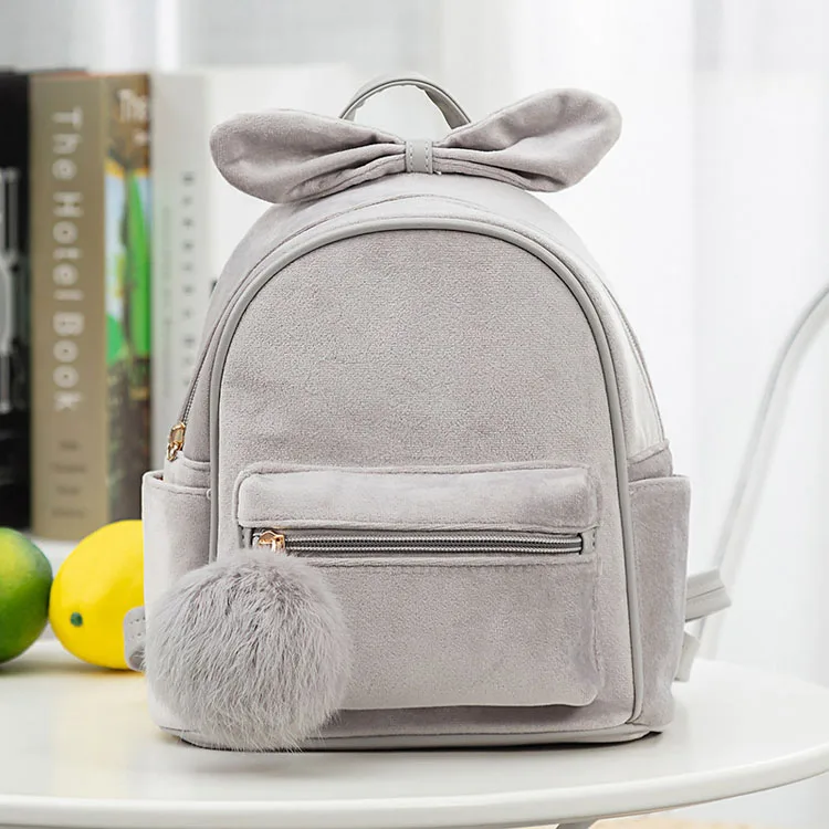 Pure Color Girl Rabbit Ears Backpack New Fashion Velvet Short Plush Backpack
