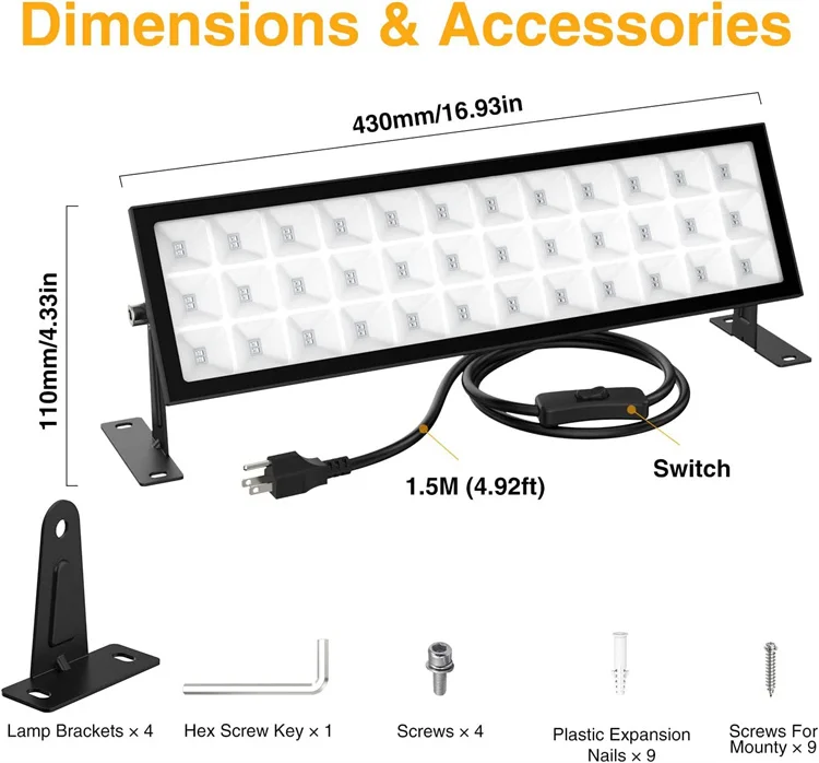 Outdoor Waterproof Ultraviolet Blacklight 72W UV 395NM floodlight AC85-265V Fluorescent purple Stage Lamp For Bar Party
