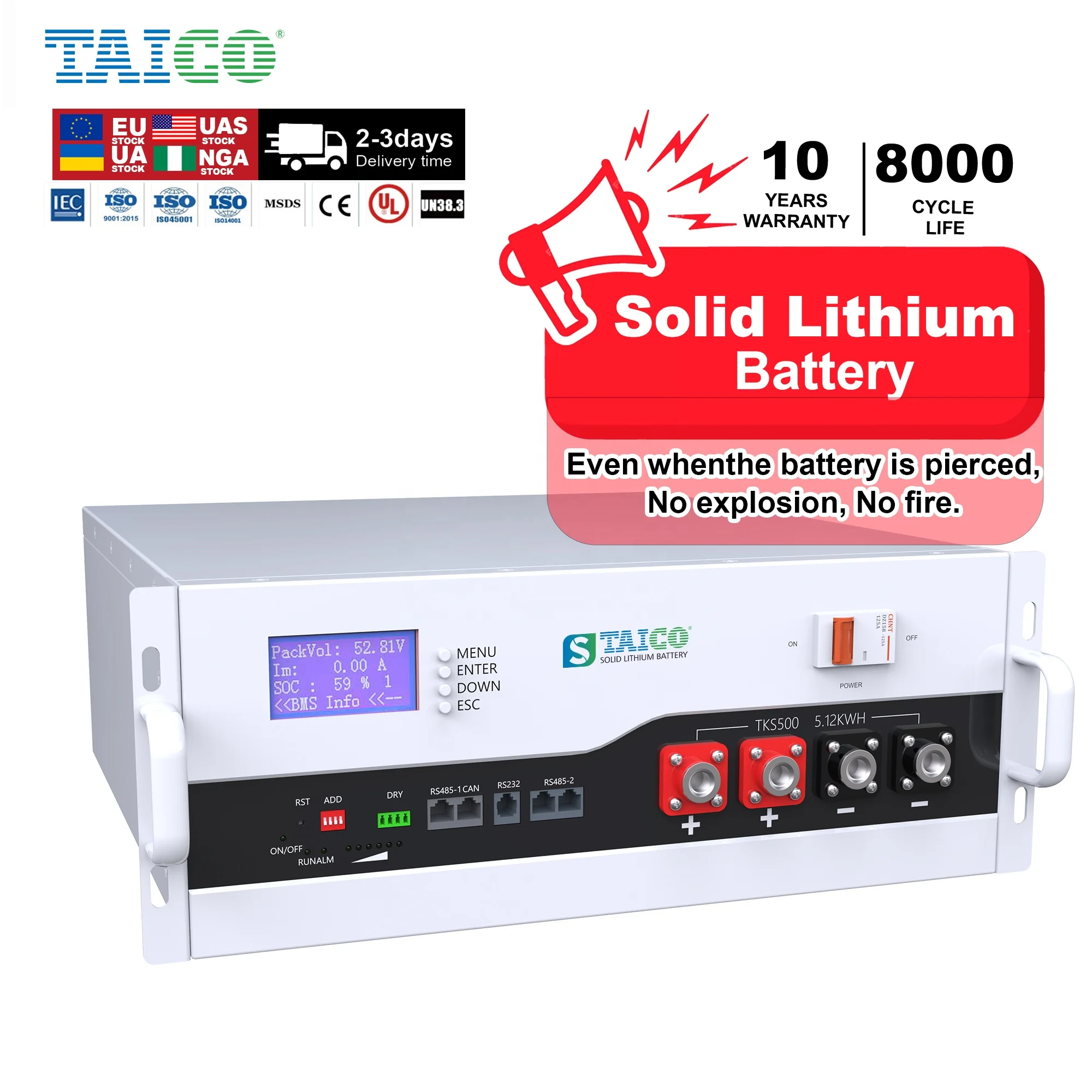 Wifi Bluetooth 51.2v 5kwh 10kwh 15kwh rack-mounted solar system solid-state battery 48v 100ah 200ah 300ah  lithium battery