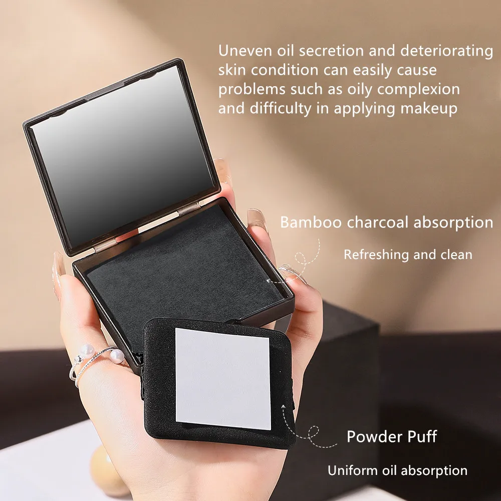 Skin Care Tools Facial Oil Absorbing Paper with Powder Puff Mirror Refreshing Oil Control Facial Oil Removing Paper