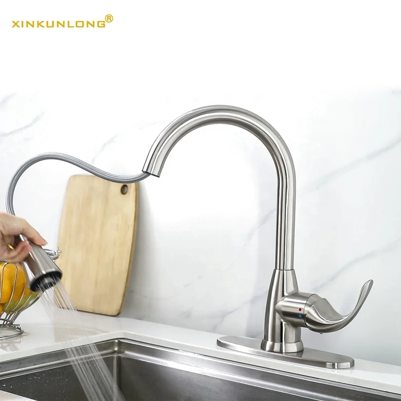 
Factory Price Durable Brass Pullout Kitchen Sink Faucets Hot Cold Mixer Tap with 2 modes Sprayer 