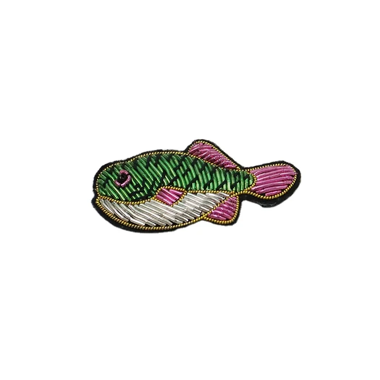 Colorful fish hand embroidery brooch badges Bullion wire fashion jacket Indian China embroidered patches for blazer cres