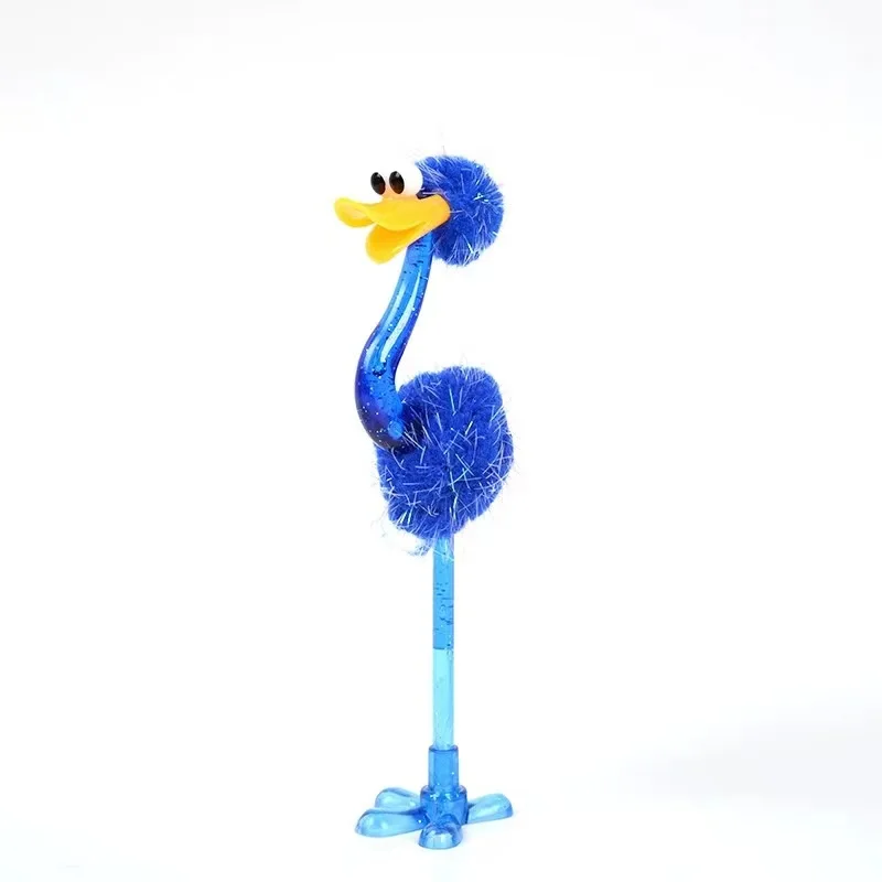 Wholesale Kawaii Creative Cartoon Ostrich Pen Ballpoint Pen Unique Cute lush Bird Blue Ballpoint Pen For Kids