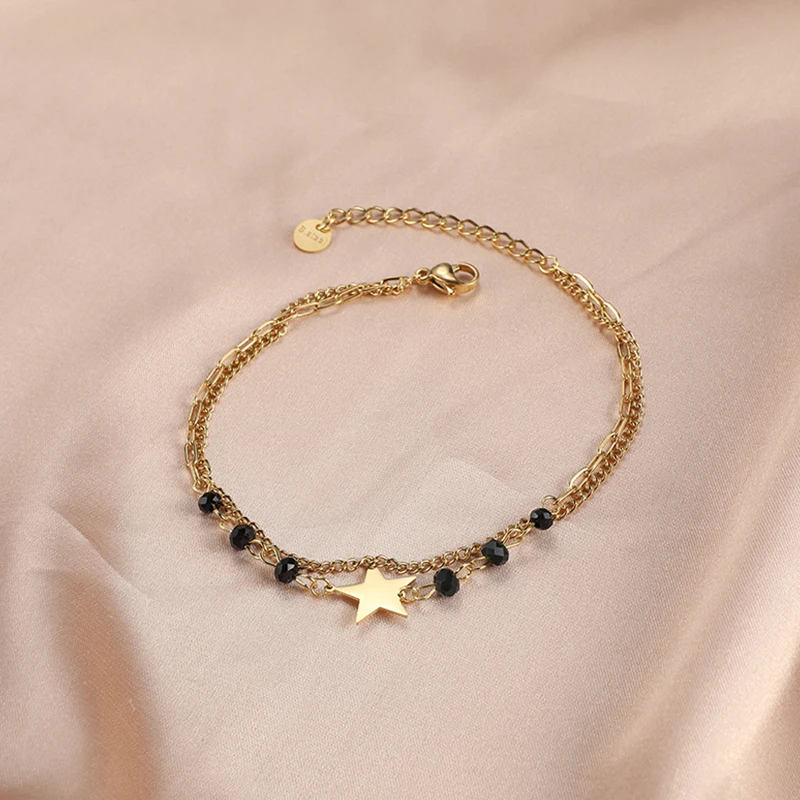 Stainless Steel Jewelry 18K Gold Plated drip oil stars moon enamel chain bracelets  Enamel Bracelet For Women
