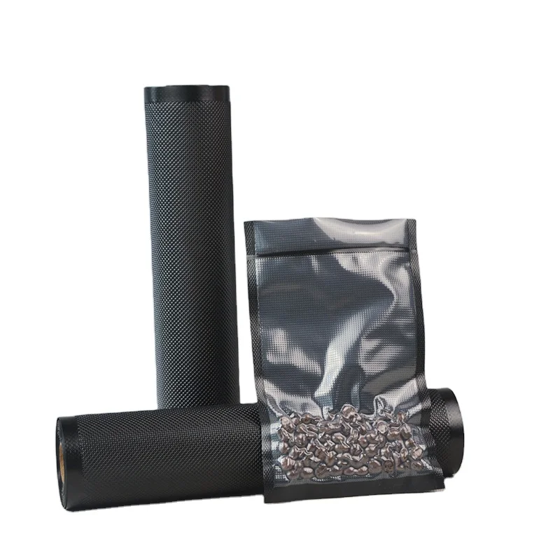 Wholesale vacuum bag textured and embossed food saver vacuum sealer bags transparent/black vacuum bag