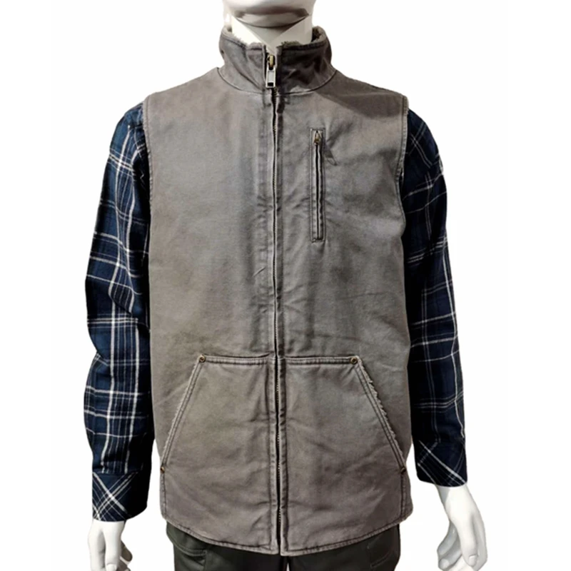 OEM Work Wear Woven Cotton Duck Canvas Fabric Washed Canvas Fabric Sherpa Lined Workwear Hunting Vest