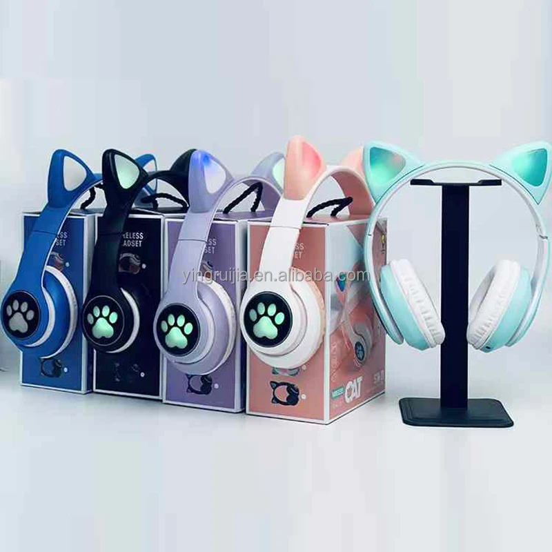 STN-28 Cute Cat Ear Wireless Headphones Stereo Music Gaming Gamer Earphone Handsfree Headset  foldable wireless BT headphone