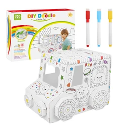 3D DIY Creative Giraffe Elephant Sheep Pattern Decorate and Personalize Painting Kids Cardboard drawing toy with music