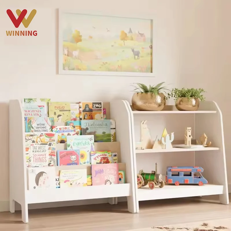 Daycare Nursery Kids Sling Bookshelf Wood And Canvas Sling Book Organizer Bookcase For Montessori Kindergarten Classroom Home