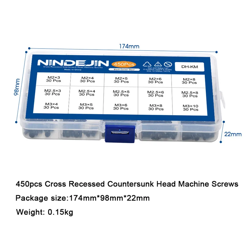 450PCS Carbon Steel Computer Notebook Laptop Screws Kit M2 M2.5 M3 Mini Countersunk Flat Head Phillips Machine Screws