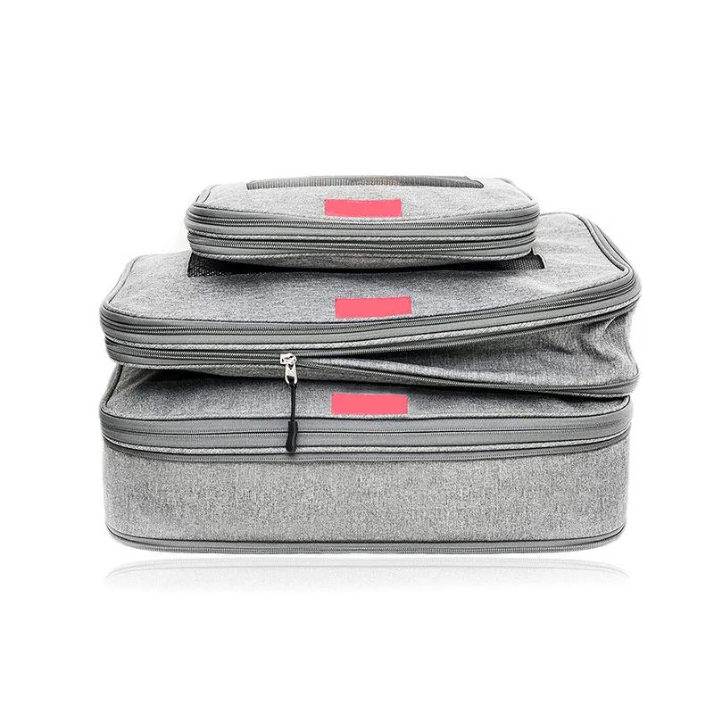 Durable Unisex Travel Compression Packing Cubes Set of 3 Grey Solid Polyester with Sturdy Double Zipper Fashionable Style
