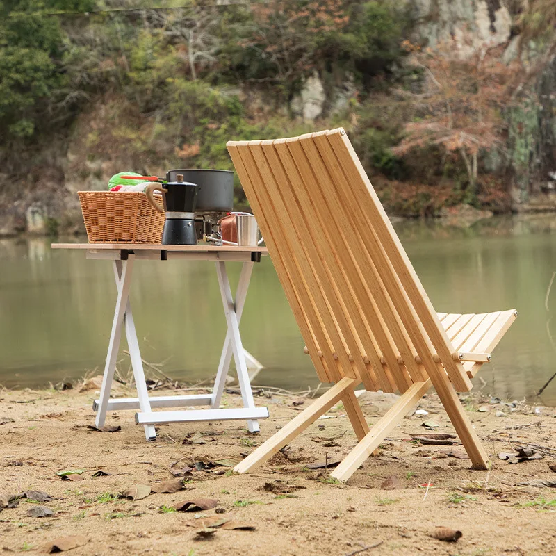 SANTTA Bamboo High Backrest Folding Chair for Patio, Beach, Garden