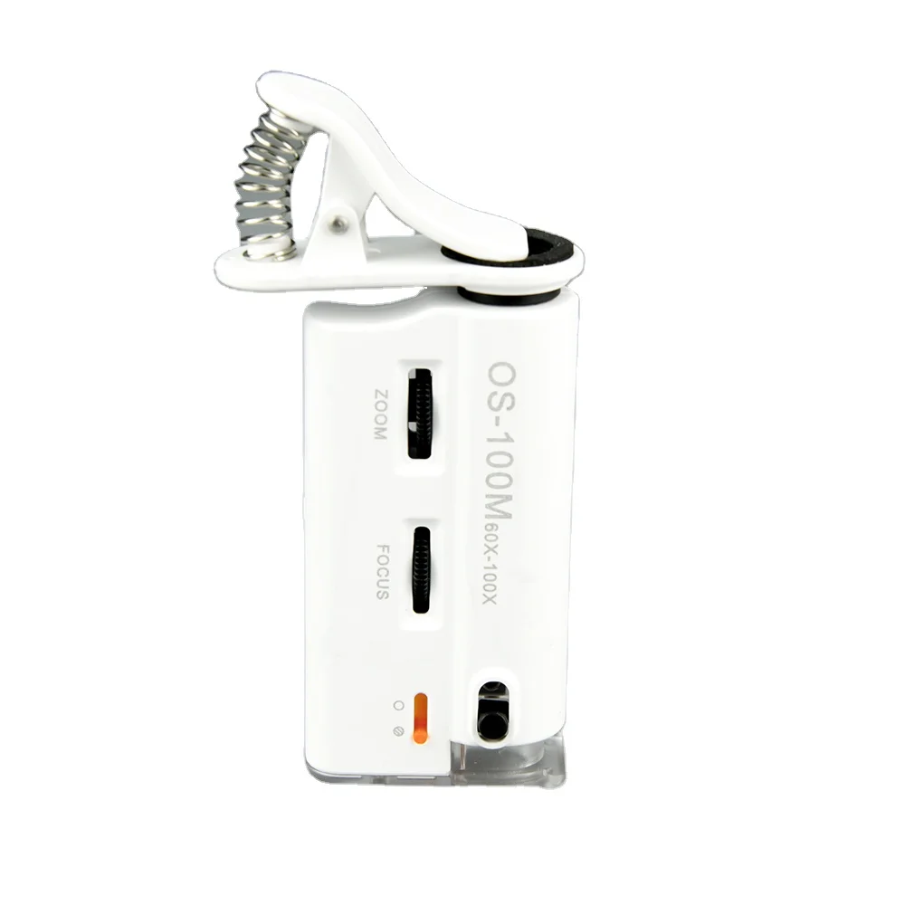 60X-100X Universal Clip Microscope LED Jewelry Magnifying Glass Focus Adjustable  Pocket Microscope with Cell Phone Clip