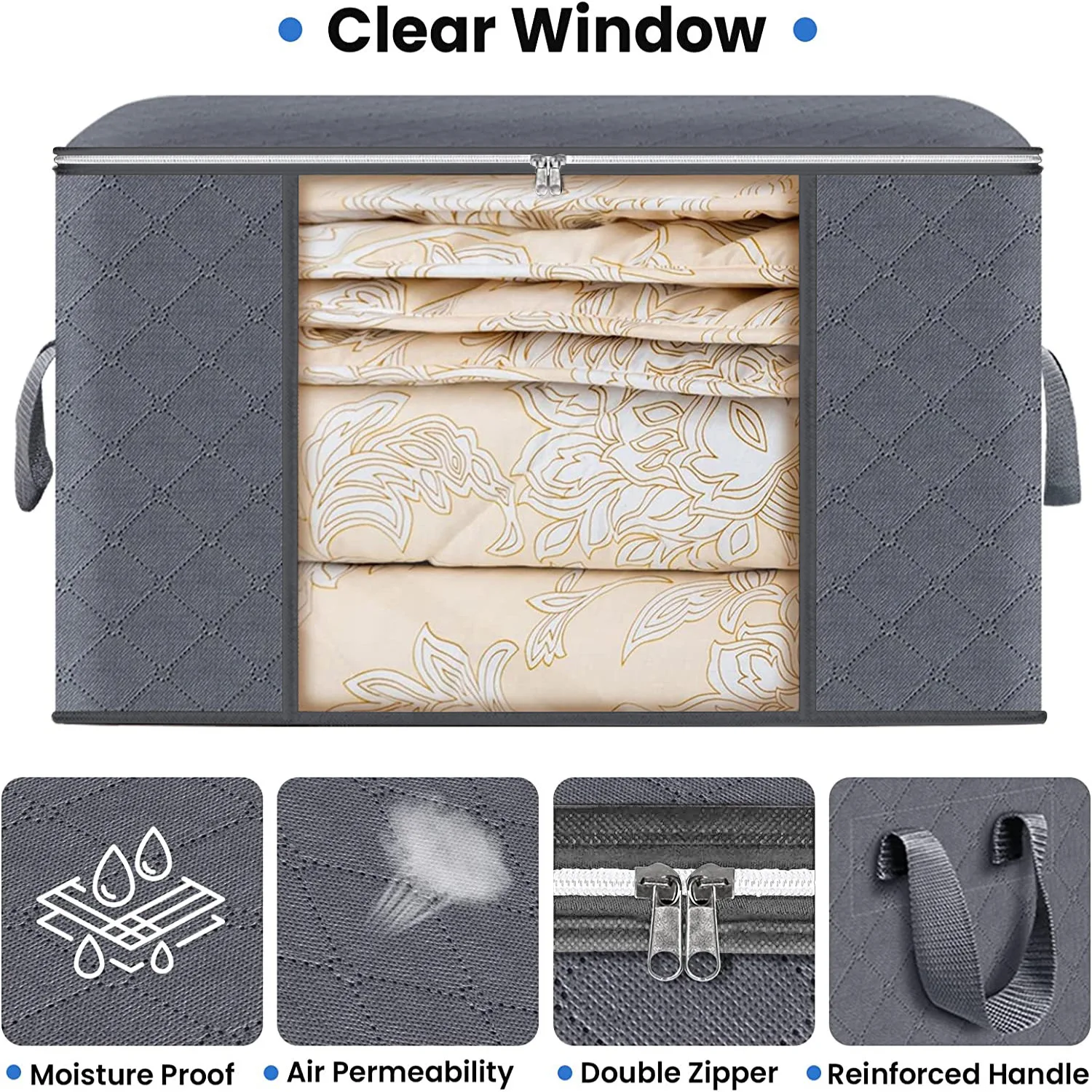 90L Large Foldable Clothes Bins Closet Organizer Containers Non Woven Collapsible Storage Box