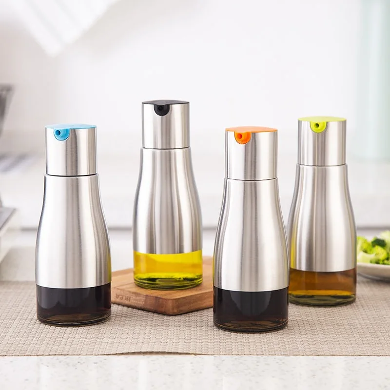 Kitchen Gadgets Vinegar Pot Seasoning Storage Bottle Soy Sauce Jar Vinegar Pot Stainless Steel Glass Oil Bottle