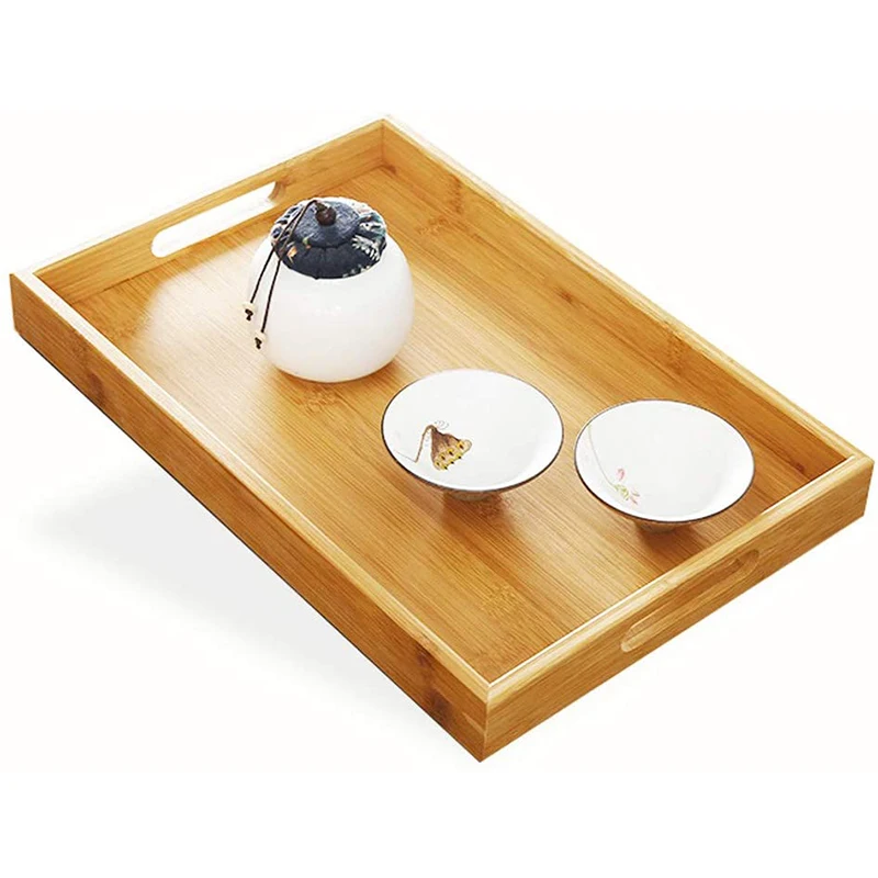 Eco-friendly kitchenware Cheap bamboo tray with handles bamboo trays for food