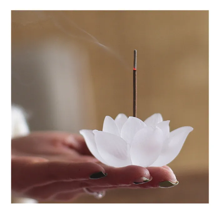 Crystal Glass Lotus Flower Shape Incense Stick Holder Burner