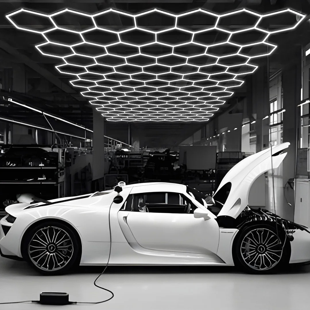 Car Salon Interior Design Diy Hexagon Lighting Geometric Shape Auto Detailing Shop Working Led Light
