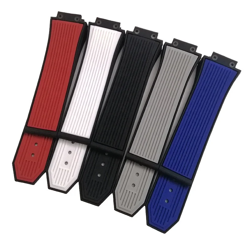 Wholesale sport stripe silicone watch band orange blue brown red white 26mm rubber watch strap for Hublot watch