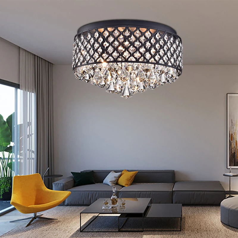 Custom hotel American style round fixture ceiling luxury hanging lighting led crystal modern chandeliers ceiling lights