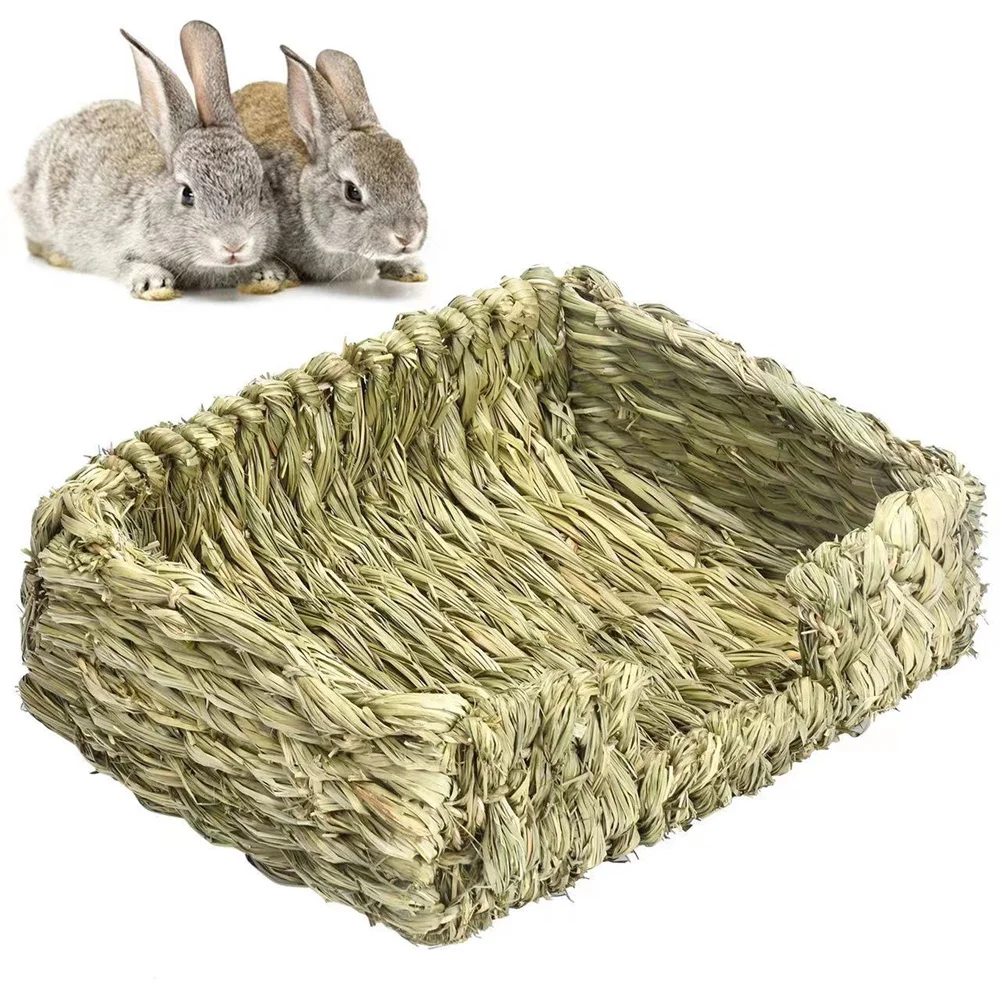 WILDMX Hamster Bunny Grass House Natural Edible Foldable Comfortable Grass Nest Rabbits Woven Pet House Chinchilla