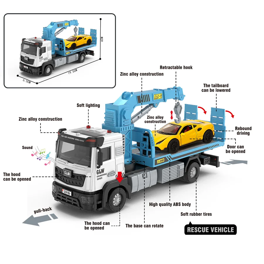 1/40 Diecast Model Toy Semi Truck Kids Electric Toy Rescue Truck Car Transport Toy Trailer Truck