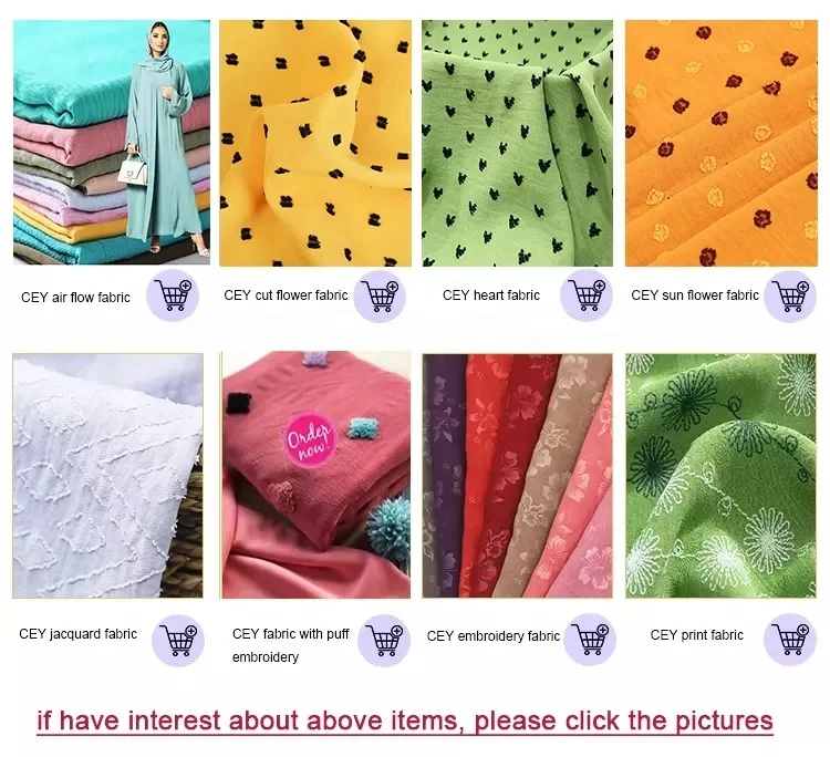 100% Polyester crepe CEY Crinkle Fabric PD Plain Soft Air Flow CEY Fabric For Muslim Abaya Dresses