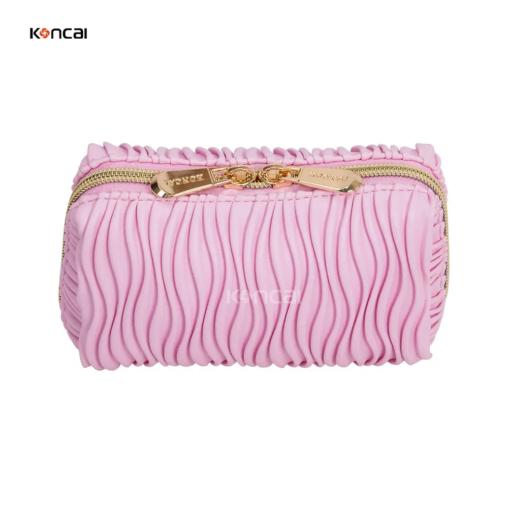 KONCAI leather cute bag cosmetic accessories women beauty purse travel vanity organizer small makeup pouch