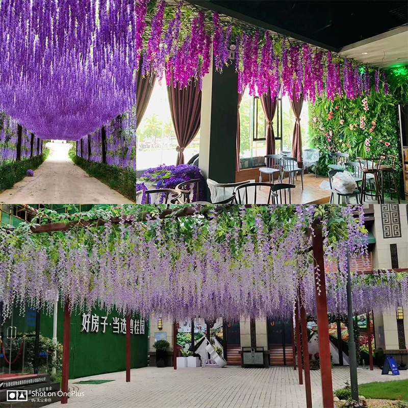 High quality artificial wisteria flower hanging vine simulation silk wisteria flower branch ceiling decoration