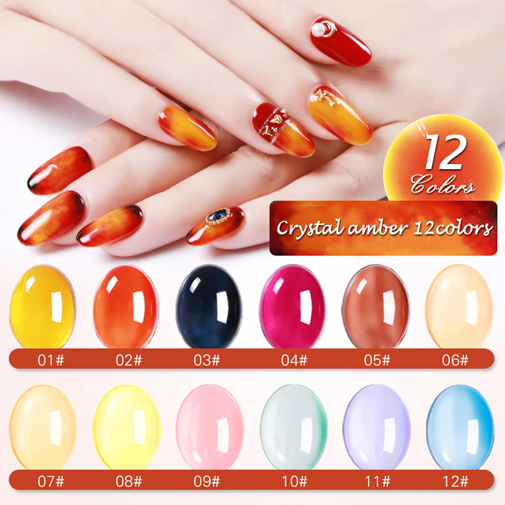 Custom Private Label UV Gel Nail Polish Bright Translucent Amber Glass Jelly Silica Crystal Gel Polish