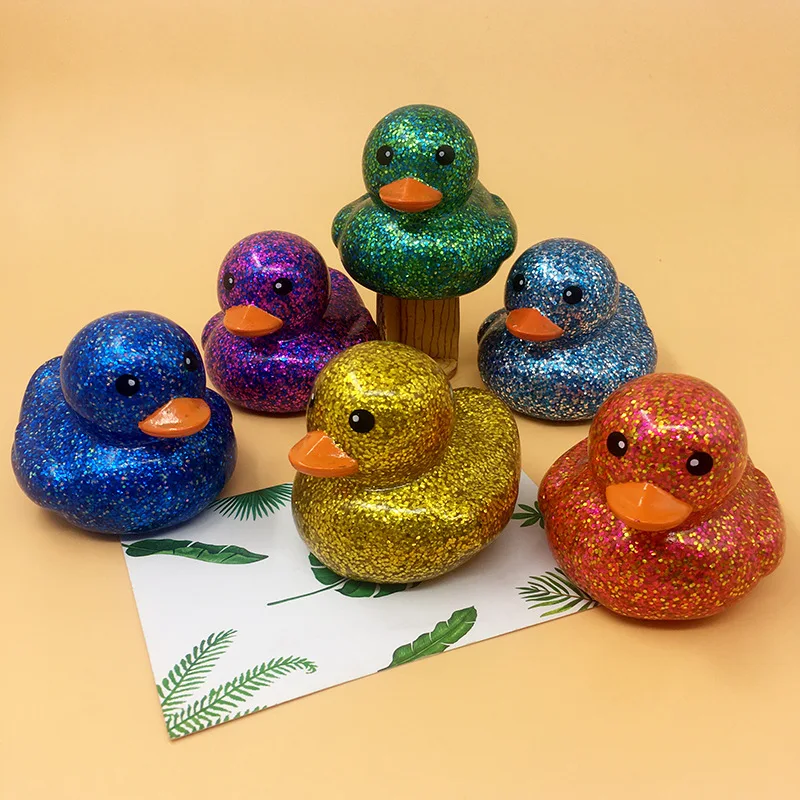 PVC Gold Dust Duck Toy Baby Bath Ducks Play Water Toys For Kids Sound Making Fidget Toys New Hot Sale Yiwu Factory Wholesale