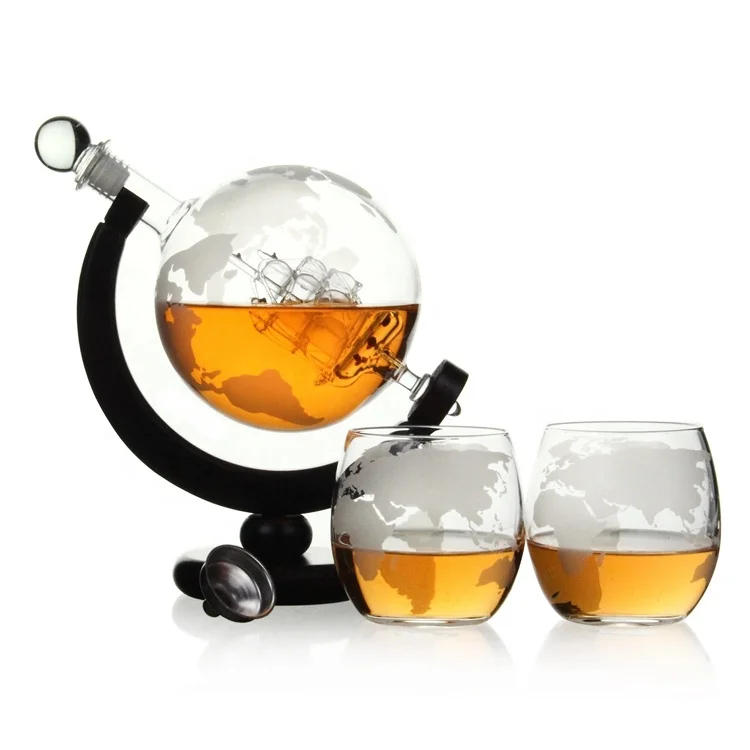 High quality Fancy whiskey decanter globe set Glass Globe decanter glass bar accessories with whiskey stone