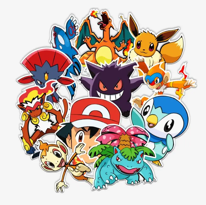 Big Size HighQuality 50pcs Anime Pokemoned Decorative Stickers For Teen Laptop Skateboard Luggage Guitar Scrapbook Vinyl Decals