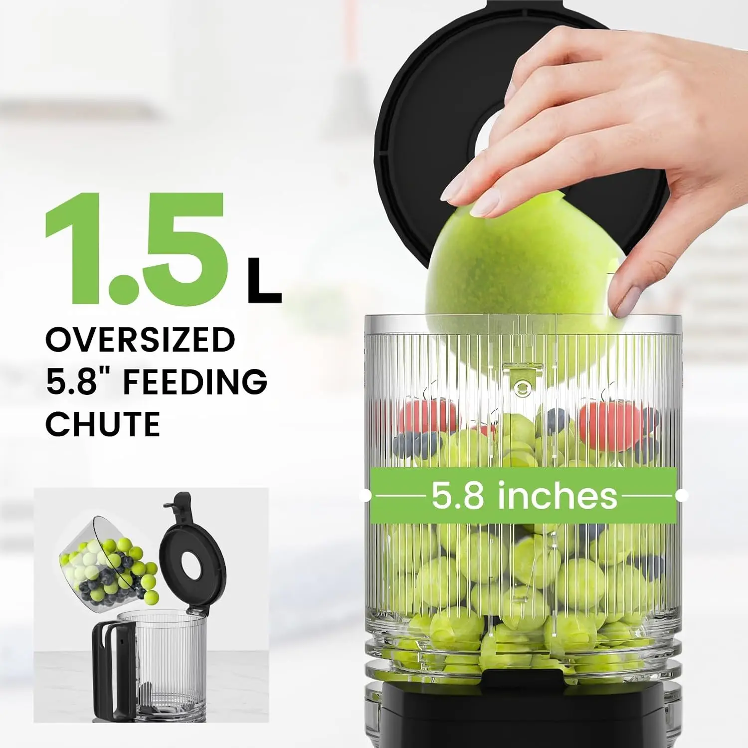 Masticating Juicer 350W Slow Cold Press Juicer with Extra-Large Feeding Chute Juicer Machines for Whole Fruits and Vegetables
