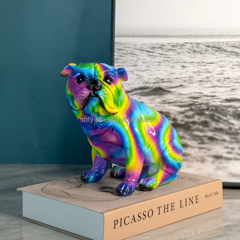Custom design animals Creative Colorful modern resin sculpture sitting bulldog statue figurine for home decor
