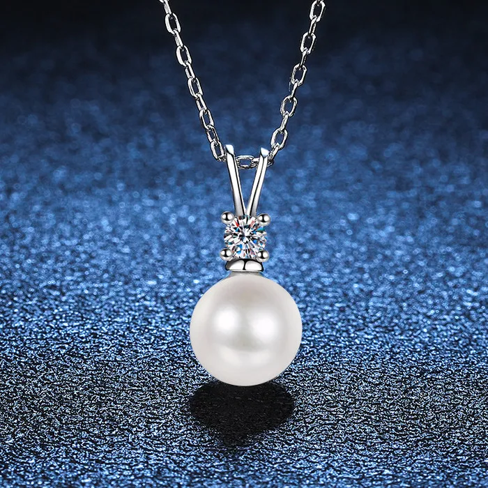 Wholesale Elegant Women Fine Jewelry Gift S925 Sterling Silver Freshwater Pearl Real VVS Moissnaite Pearl Pendant Necklace