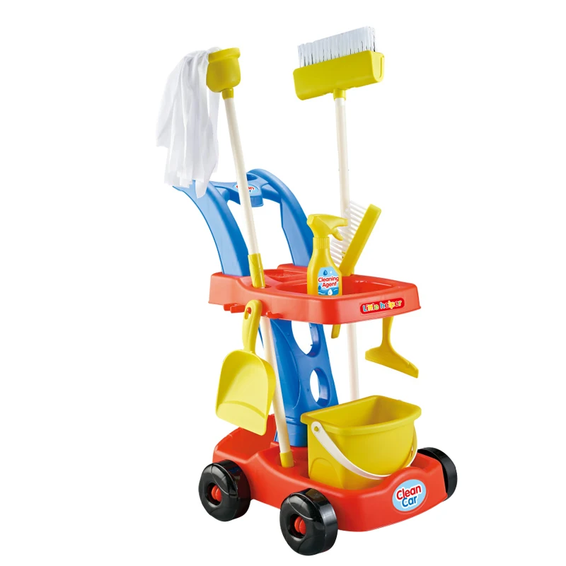 8pcs Trolley cart toddler pretend play cleaning set tools toys for kids