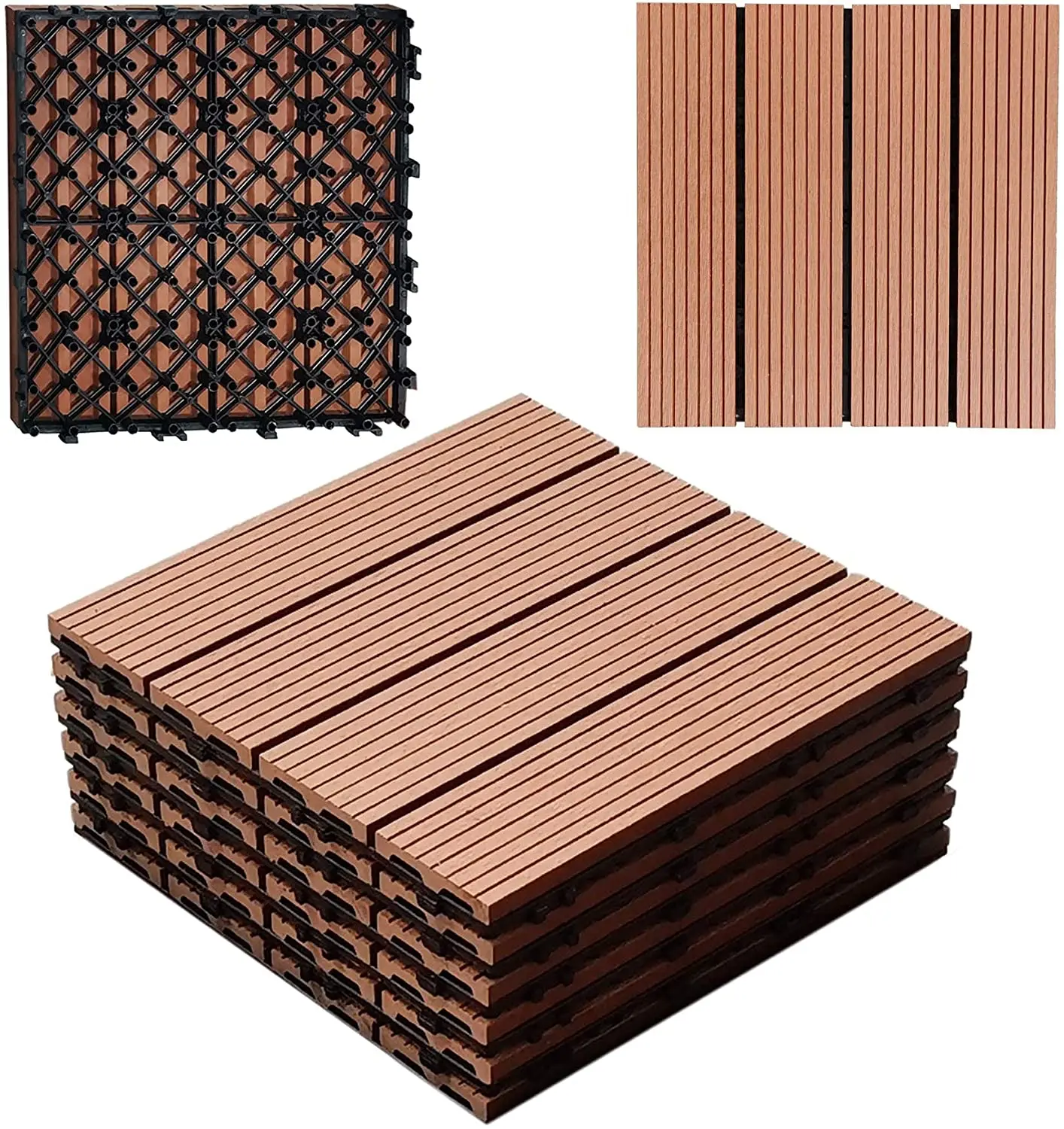 Composite Floor Patio Garden Swimming Pool Balcony Piso Walkway Roof Tiles WPC Board Interlocking Deck Tiles DIY Wood Plastic
