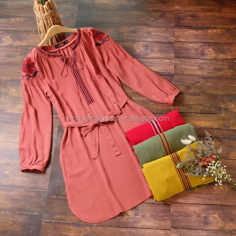 High quality classic Bohemian print embroidery V-neck summer casual fringe belt womenswear